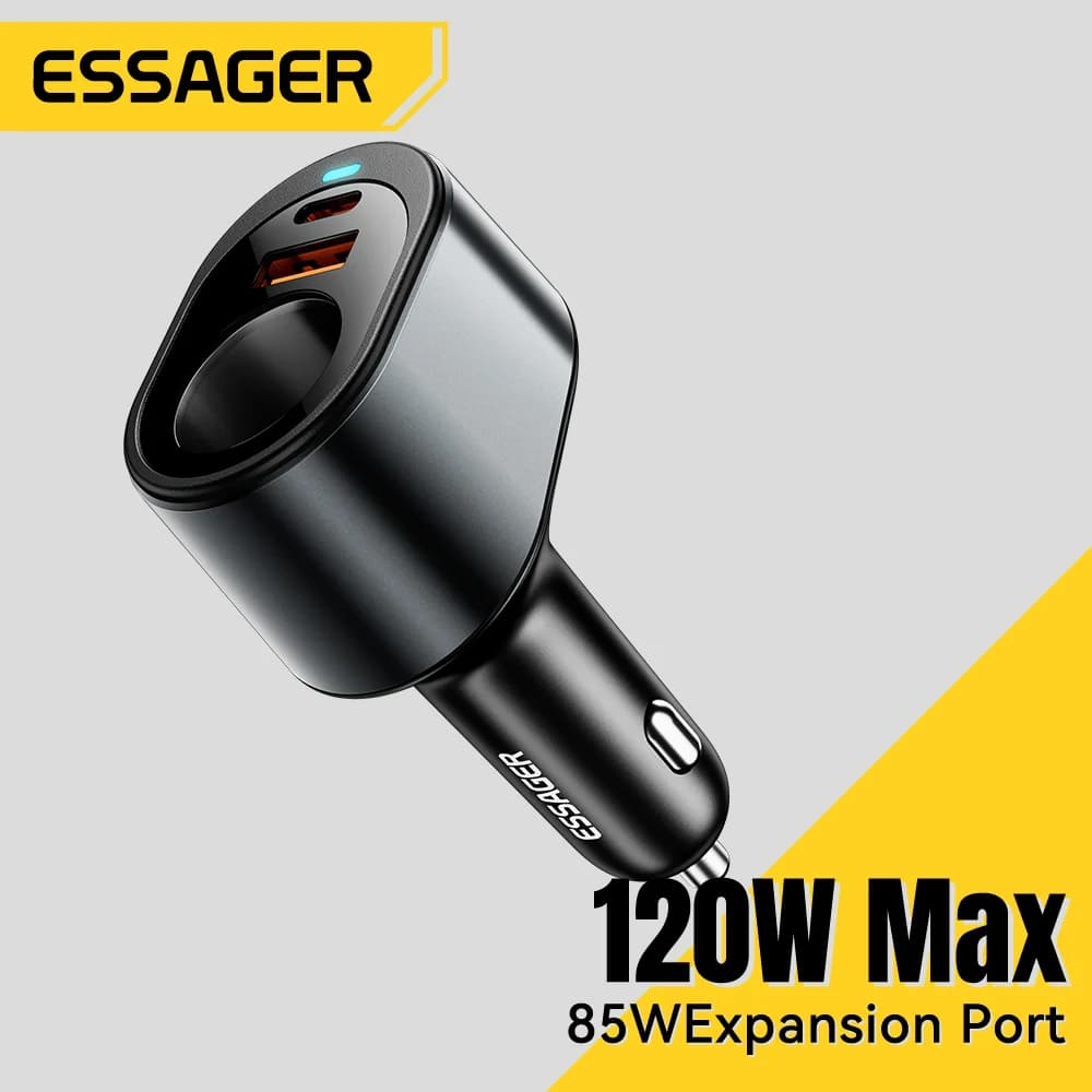 120W USB-C Car Charger with Cigarette Lighter Port