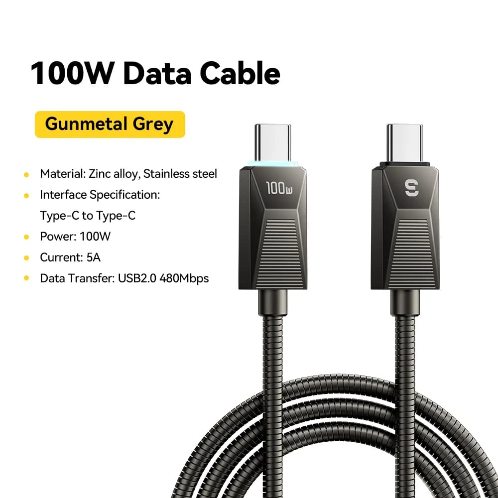 240W Stainless Steel USB-C Fast Charging Cable