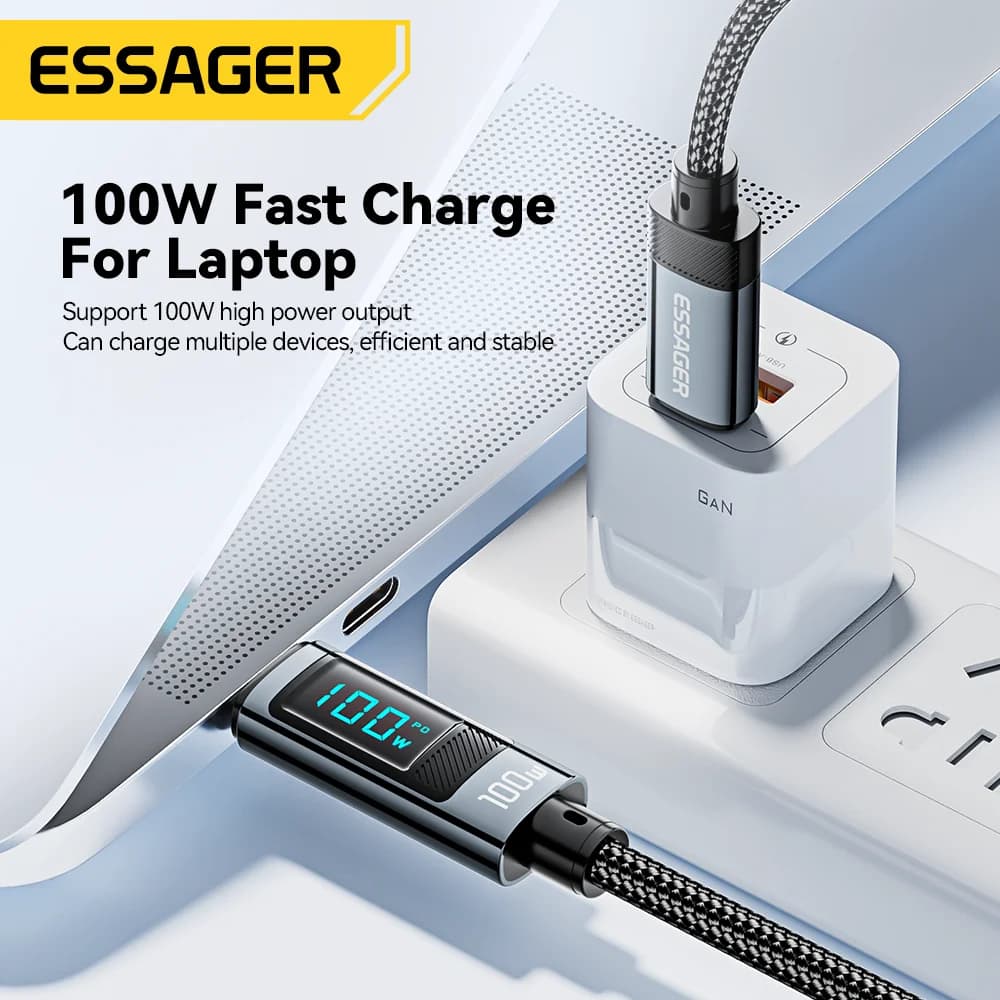 100W USB Type-C Cable with 90° Angle and LED Display