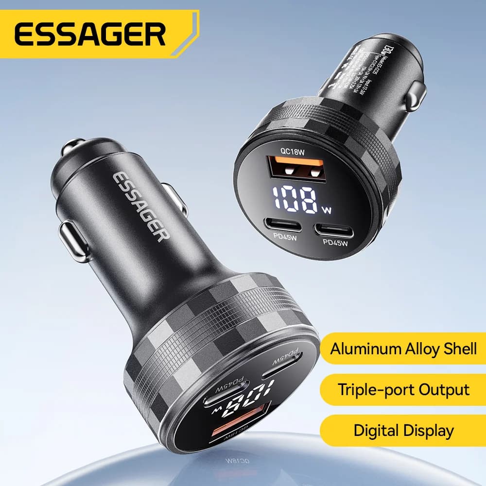 108W 3-Port USB Car Charger with Digital Display