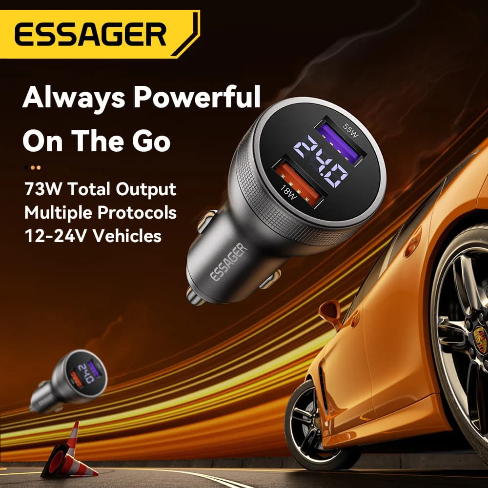 73W USB-C Car Charger with Digital Display