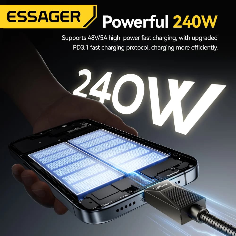 240W Stainless Steel USB-C Fast Charging Cable