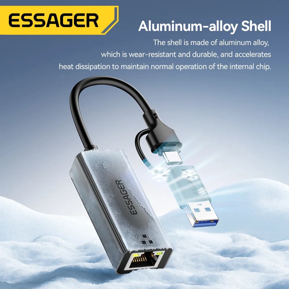 2-in-1 USB-A/Type-C to RJ45 Gigabit Ethernet Adapter