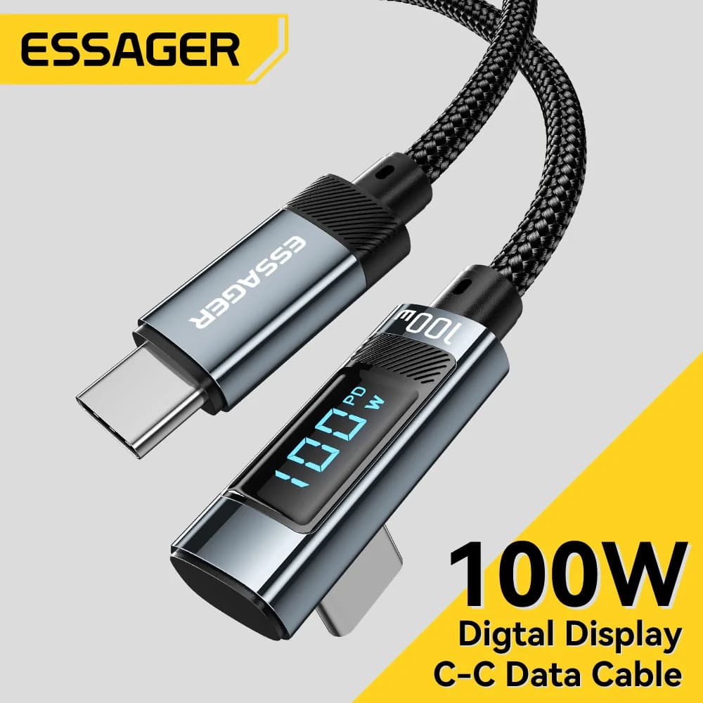 100W USB Type-C to USB-C Cable with 90° LED Display