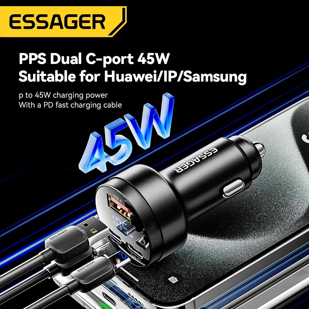 105W USB Car Charger QC4.0 PD Fast Charging